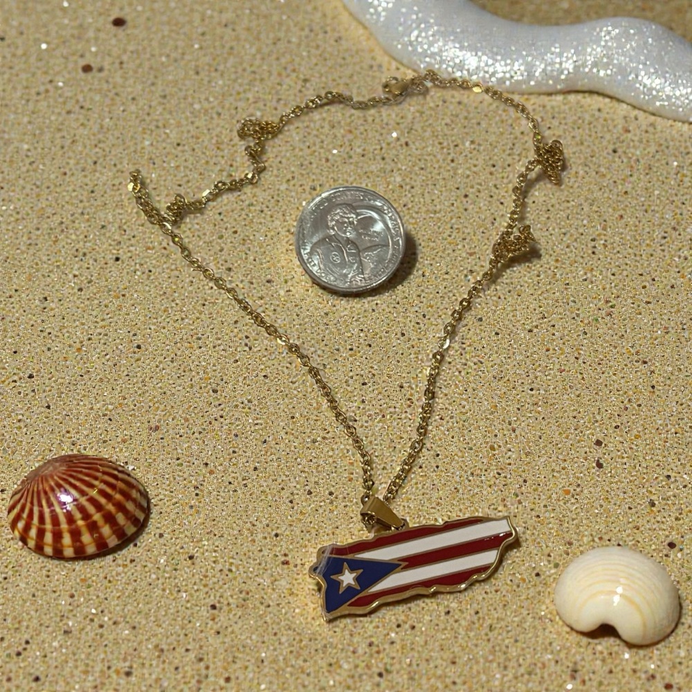 DTMF Elegant stainless steel PR Flag/Map pendant gold neckllace❤️🇵🇷😂